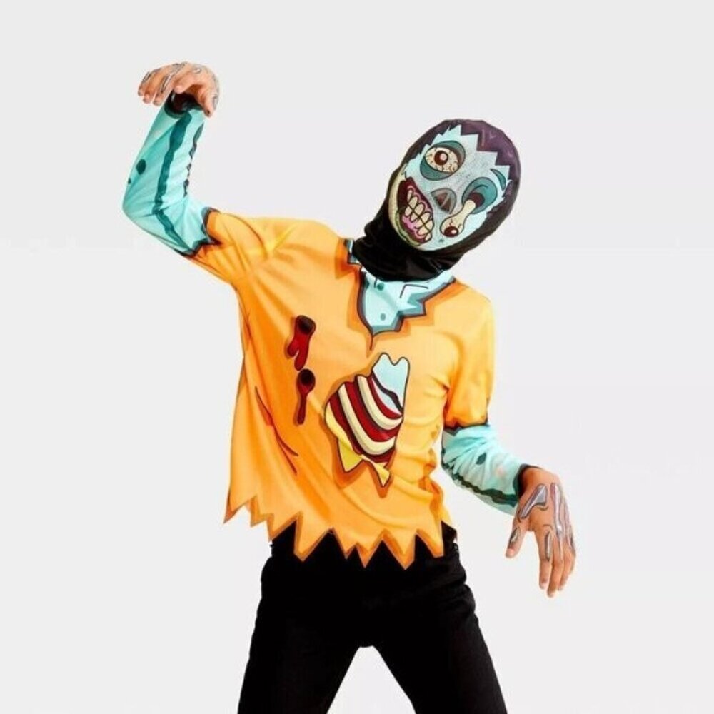 NEW Zombie Halloween Costume Child OSFM (Approx Small) Glows Under Blacklight